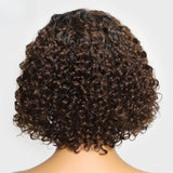 LALAS Hair Side Part Ombre Brown Curly Bob Wig 100% Human Hair