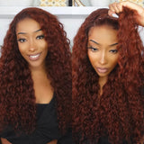 LALAS HAIR Wig Water Wave – Lace Front Roux Brun 100% Humain