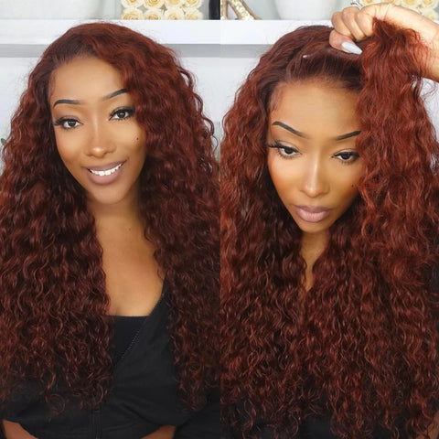 LALAS HAIR Wig Water Wave – Lace Front Roux Brun 100% Humain