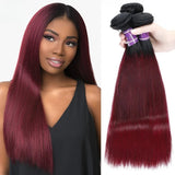 LALAS Hair 1B99J Straight Human Hair Bundles 3 Pcs Ombre Burgundy