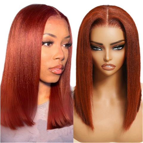 LALAS Hair Reddish Brown 7x5 Yaki Straight Bob Wig  150% Density
