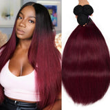 LALAS Hair 1B99J Straight Human Hair Bundles 3 Pcs Ombre Burgundy