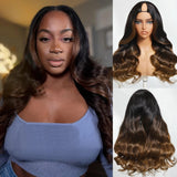 LALAS HAIR Perruque V Part Body Wave – Châtain Ombre 150%