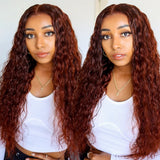 LALAS HAIR Wig Water Wave – Lace Front Roux Brun 100% Humain