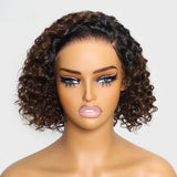 LALAS Hair Side Part Ombre Brown Curly Bob Wig 100% Human Hair