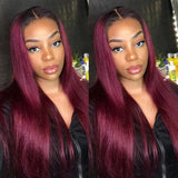 LALAS Hair 1B99J Straight Human Hair Bundles 3 Pcs Ombre Burgundy