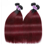 LALAS Hair 1B99J Straight Human Hair Bundles 3 Pcs Ombre Burgundy
