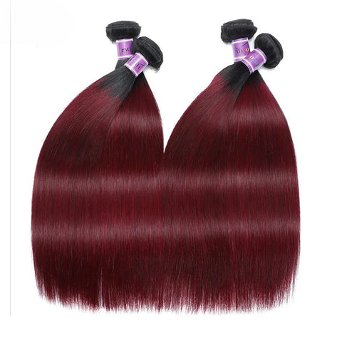 LALAS Hair 1B99J Straight Human Hair Bundles 3 Pcs Ombre Burgundy