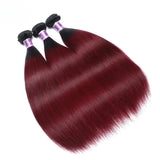 LALAS Hair 1B99J Straight Human Hair Bundles 3 Pcs Ombre Burgundy