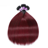 LALAS Hair 1B99J Straight Human Hair Bundles 3 Pcs Ombre Burgundy