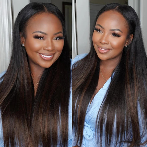 LALAS Hair Perruque V-Part cheveux humains 100% Yaki lisse - Glueless