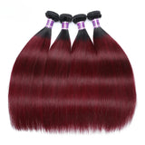LALAS Hair 1B99J Straight Human Hair Bundles 3 Pcs Ombre Burgundy