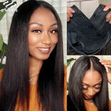 UNICE Hair Upgrade Drawstring Yaki Straight V Part Human Hair Wigs Mini Leave-out Clip-in Vpart Wigs 150% Density