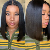 UNice Hair Drawstring Cap Yaki Straight Bob Wig 7x5 Pre Cut Pre Bleached Glueless Wig Human Hair Lace Closure Wig 150% Density
