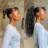 LALAS HAIR Ponytail Deep Water Wave – Cheveux Brésilien Naturel Clip-in