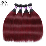 UNICE Hair 1B/Burgundy Ombre Straight Human Hair Bundles 1/3/4 PCS Deal Dark Root Pre Colored Burgundy Hair Bundles 8-30 Inch