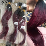 UNICE Hair 1B/Burgundy Ombre Straight Human Hair Bundles 1/3/4 PCS Deal Dark Root Pre Colored Burgundy Hair Bundles 8-30 Inch