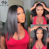 UNICE Hair Reddish Brown Yaki Bob Wig 7x5 Lace Pre Cut Pre Bleached Glueless Wig Human Hair Ready To Wear 150% Density