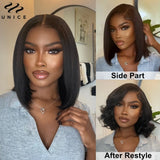 UNICE Hair Reddish Brown Yaki Bob Wig 7x5 Lace Pre Cut Pre Bleached Glueless Wig Human Hair Ready To Wear 150% Density