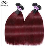 UNICE Hair 1B/Burgundy Ombre Straight Human Hair Bundles 1/3/4 PCS Deal Dark Root Pre Colored Burgundy Hair Bundles 8-30 Inch