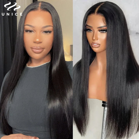 UNice Hair 7x5 13x4 Straight Human Hair Lace Frontal Wig Pre Plucked Pre Cut Pre Bleached Glueless Human Hair Wigs 150% Density