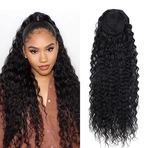 LALAS HAIR Ponytail Deep Wave Bouclé – Cordon Noir 100% Humain