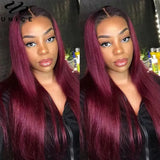 UNICE Hair 1B/Burgundy Ombre Straight Human Hair Bundles 1/3/4 PCS Deal Dark Root Pre Colored Burgundy Hair Bundles 8-30 Inch