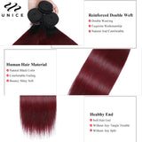 UNICE Hair 1B/Burgundy Ombre Straight Human Hair Bundles 1/3/4 PCS Deal Dark Root Pre Colored Burgundy Hair Bundles 8-30 Inch