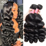 UNice Hair Loose Wave Bundles With 13x4 Lace Frontal 100% Human Hair Bundles 3/4PCS With Free Part Frontal Make 250% Density Wig