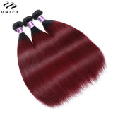 UNICE Hair 1B/Burgundy Ombre Straight Human Hair Bundles 1/3/4 PCS Deal Dark Root Pre Colored Burgundy Hair Bundles 8-30 Inch