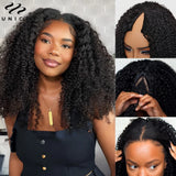 UNice Upgrade Drawstring Kinky Curly V Part Wig Seamless Blend 100% Human Hair V-Part Wig Minimal Leave Out 130% Density
