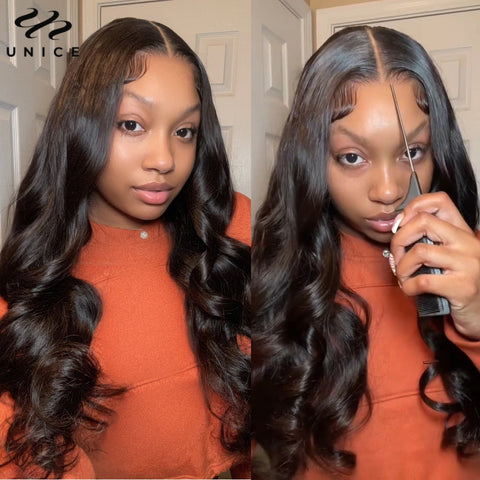 Unice Hair Pre Cut Pre Bleached 7x5 Glueless Wig Human Hair Body Wave Lace Front Wig