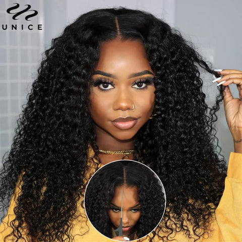 Unice 7x5 Wear Go Glueless Wig Human Hair Curly Wigs Pre Cut Pre Bleached Pre Plucked Lace Front Human Hair Wigs for Beginners