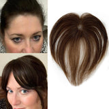 Mini Topper Brun avec Frange – 6 Pouces, Base Soie 5x5 cm, Cheveux Humains – Pour Femmes