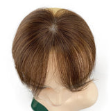 Mini Topper Brun avec Frange – 6 Pouces, Base Soie 5x5 cm, Cheveux Humains – Pour Femmes