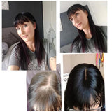 Mini Topper Brun avec Frange – 6 Pouces, Base Soie 5x5 cm, Cheveux Humains – Pour Femmes