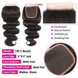UNICE HAIR 4x4 Lace Closure With Malaysian Body Wave 3/4 Bundles with Lace Closures With Remy Hair Human Hair Bundles