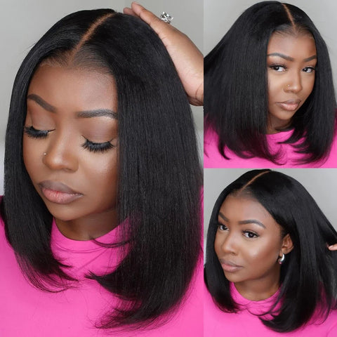 LALAS HAIR Perruque Yaki Bob 7x5 – Cordon, Glueless, Pré-Cut