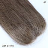 5x5'' Closure Topper Silk Skin Base Real Virgin Human Hair Straight #8 Ash Brown Natural Hairline with Clips in for Women