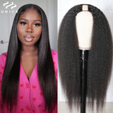 UNICE Hair Kinky Straight U Part Wig 100% Human Hair Wig With Drawstring No Glue Mini Leave Out Beginner Friendly 150% Density