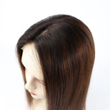 Topper en Cheveux Humains Ombré 1B/4 – Base Soie avec Silicone, Lace Front Naturelle, Clips Intégrés