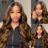 UNice 7x5 Glueless Wig Balayage Highlight Body Wave Lace Front Human Hair Wig Pre Cut Pre Bleached Pre Plucked Human Hair Wigs