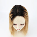 Topper en Cheveux Humains Ombré 1B/4 – Base Soie avec Silicone, Lace Front Naturelle, Clips Intégrés