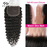 Unice Hair Deep Wave Bundles With 5x5 HD Lace Closure 100% Human Hair Bundles With Closure