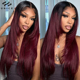 UNICE Hair 1B/Burgundy Ombre Straight Human Hair Bundles 1/3/4 PCS Deal Dark Root Pre Colored Burgundy Hair Bundles 8-30 Inch