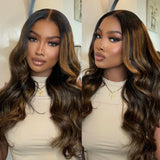UNICE Hair Brown Balayage Body Wave Human Hair Bundles with Closure Free Part Transparent 4X4 Lace Closure And 2/3/4 PCS Bundles