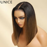 UNICE Hair Reddish Brown Yaki Bob Wig 7x5 Lace Pre Cut Pre Bleached Glueless Wig Human Hair Ready To Wear 150% Density
