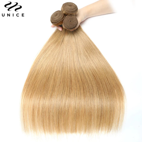 UNice #27 Honey Blonde Human Hair Bundles 3PCS Deal Bone Straight Hair Bundles 100Grams Per Bundle Sew In Extension Quick Weaves