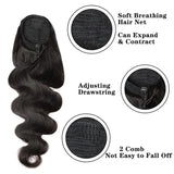 LALAS HAIR Ponytail Body Wave – 100% Remy Clip-in Naturel