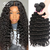 Unice Hair Deep Wave Brazilian Hair Weave Bundles 3 PCS Natural Color 100% Human Hair Weaving Remy Hair Extension 12-26 Inch
